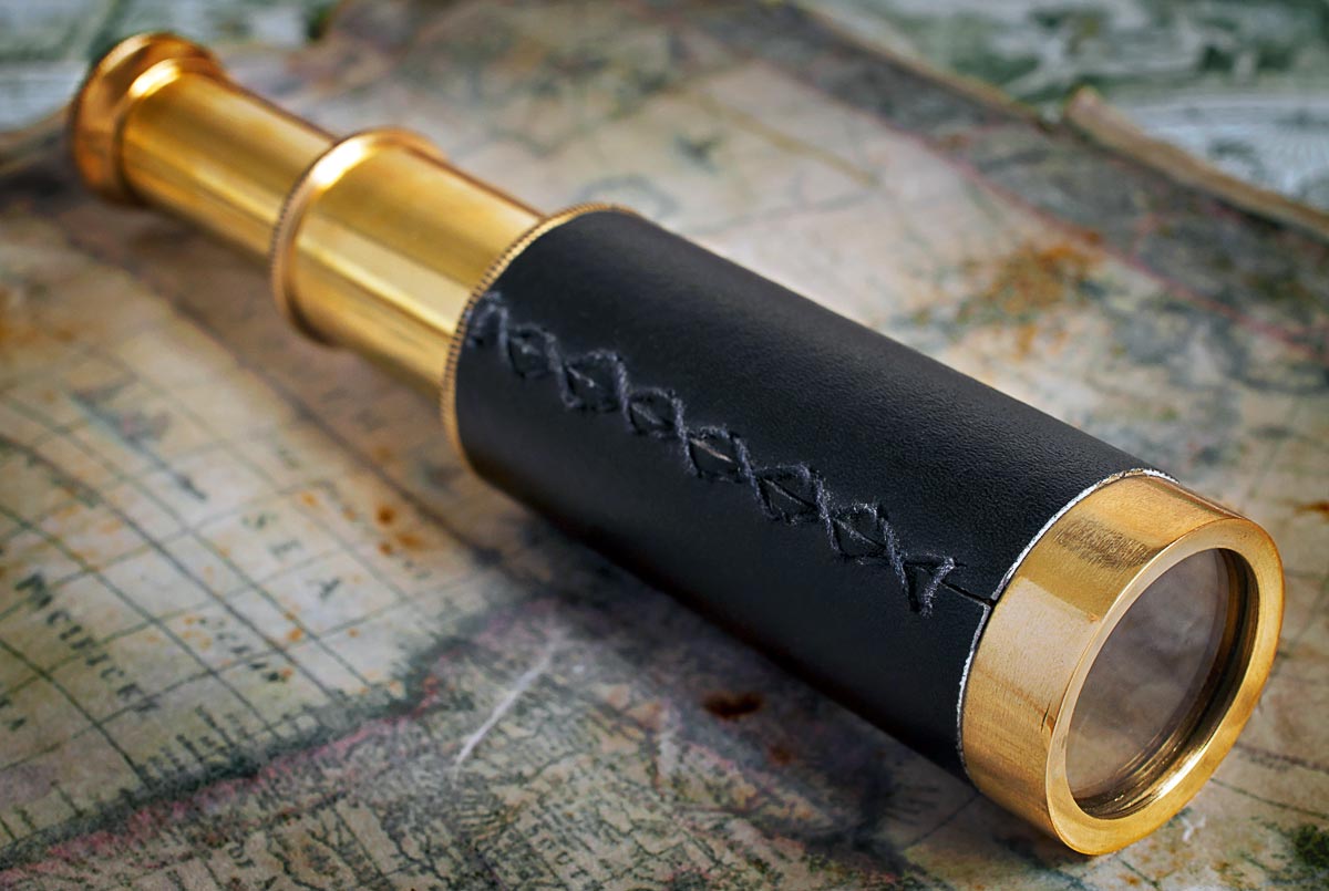 ANTIQUE BRASS TELESCOPE MARINE NAUTICAL LEATHER PIRATE SPYGLASS VINTAGE SCOPE 