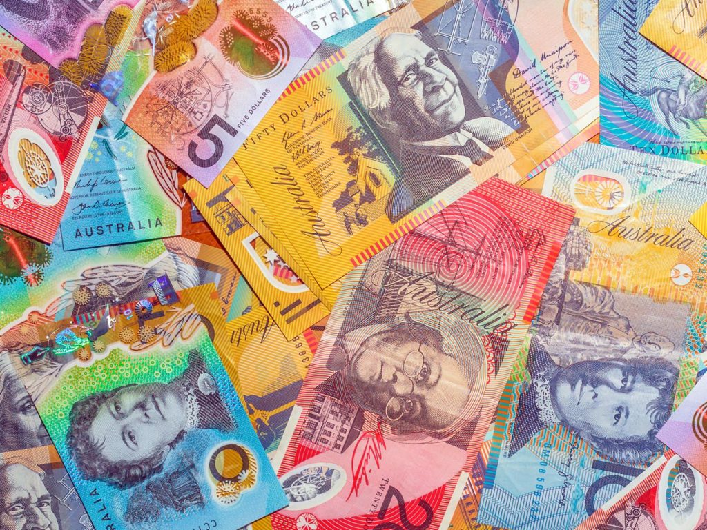 Collect Australia banknotes: pile of paper money