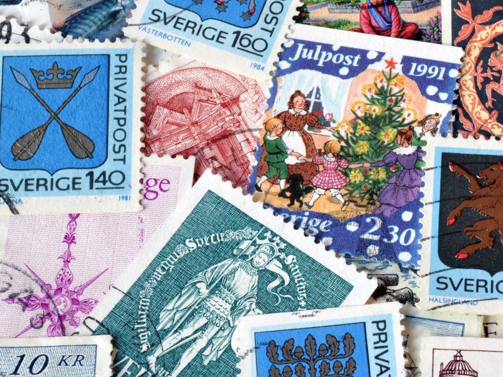 Sverige stamps collection pile