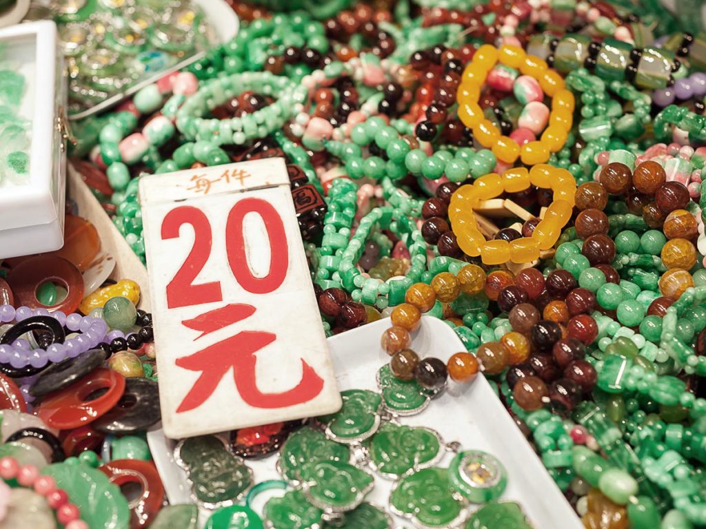 Jade bracelet pile in a market.