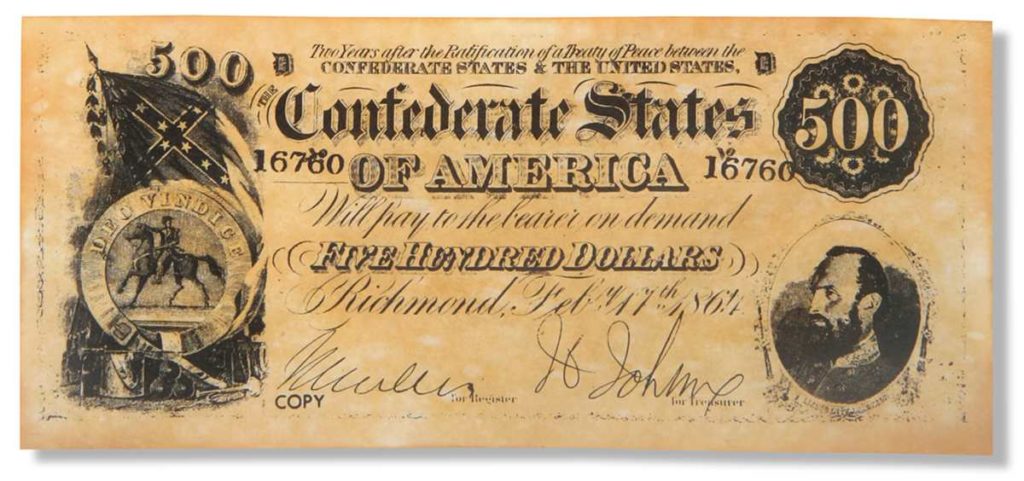 confederate money; 500 dollar note